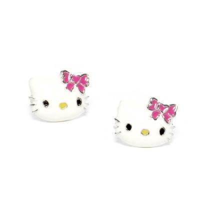 China Colorful Enamel Hello Kitty Earring Studs With Black Gold And Silver Plating for sale