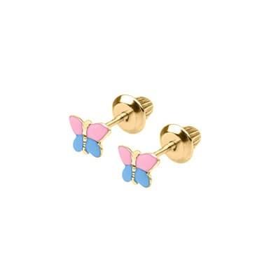 China 18K Yellow Gold Pink Blue Enamel Butterfly Earrings With E Coating for sale