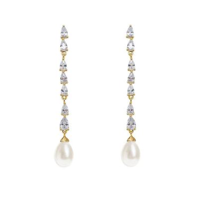 China ECO Friendly Bridal Pearl Drop Earrings 18K Gold Teardrop Bridal Earrings for sale