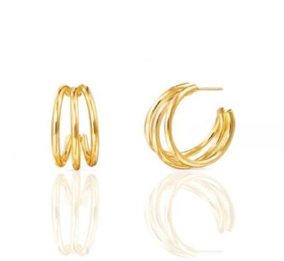 China Triple 18K Gold Plated Fashion Large Stainless Steel Hoop Earrings for sale