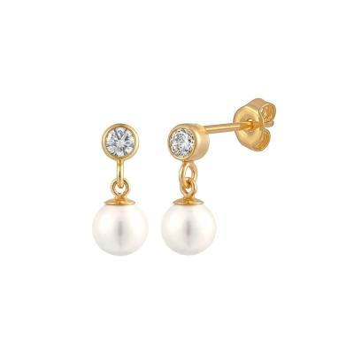 China Bezel Setting CZ Stud Earring White Pearl 925 Sterling Silver Drop Earring for sale