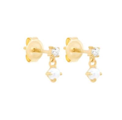 China Vermeil Frischwasserweiße Perle Stud Ohrringe 925 Sterling Silber Diamant 18K Gold zu verkaufen