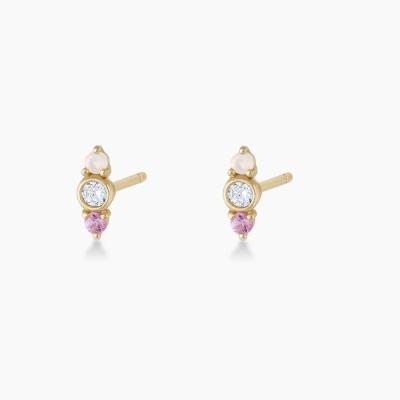 China Ópal branco e safira cor-de-rosa brincos CZ Stud três pedras cubas Zirconia Studs à venda