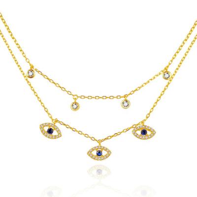 China Double Layer Evil Eye Bezel Set Diamond Necklace Women Bezel Set Pendants for sale