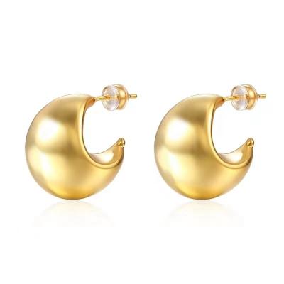 China Thick Hoop Brass Stud Earrings Yellow 18k Gold Huggies Earrings for sale