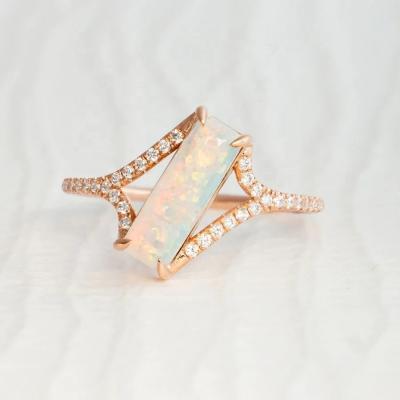 China Baguette Cut Opal Snow Track Ring Size 4-Size 10 925 Sterling Silver Ring for sale