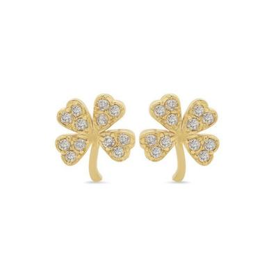 China 18K Gold Plated 925 Sterling Silver Clover Stud Earring for Women Round Cut Diamond Shape for sale