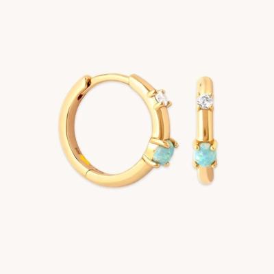 Cina Mystic 18K Gold Plated Opal Hoops 925 Sterling Silver Nuovi Huggies Orecchini di Moda in vendita