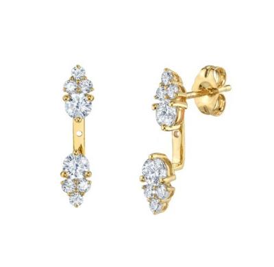 China White Cubic Zircon Cluster Diamond Stud Jacket Earrings 925 18K Gold Plated for sale