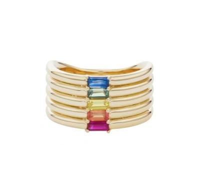 China 18K Gold Plated Rainbow Baguette Cut CZ Multi Fashion 925 Sterling Silver Women Rings for sale