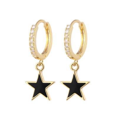 China Colorful Enamel Star Hoop Earrings Real 925 Sterling Silver Earrings Rhodium Plated for sale