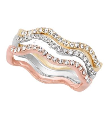 China 3 peças Pave Ring Set Rhodium Plated Wave Ring Sterling Silver à venda