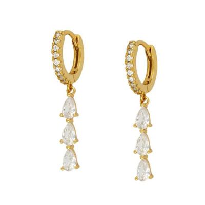 China Brazilian Water Drop Cubic Zircon Long Dangle Earrings In 18K Gold Plated Hoops for sale