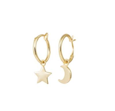 China Trendy 925 Sterling Silver Earrings with Asymmetric Gold Plated Star and Moon for Ladies for sale