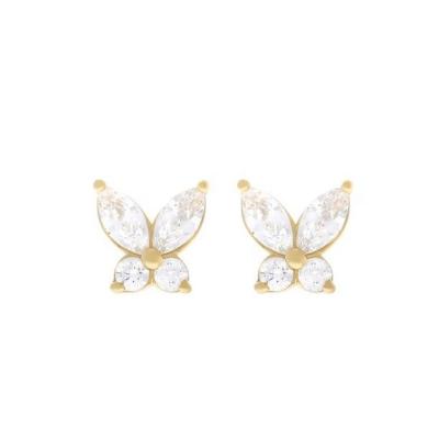 China Classic Style 925 Sterling Silver Gold Plated Cubic Zirconia Butterfly Stud Earrings for sale