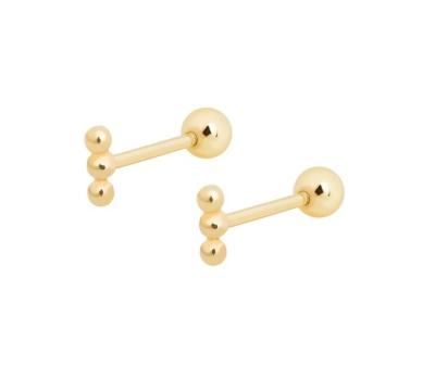 China Mini Beaded Barbell Silver Stud Earring with Screw Back 925 Sterling Silver for sale