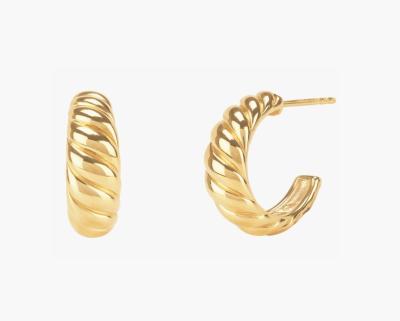 China Croissant Dome Hoop Earrings 18K Gold Plated Silver Croissant Dome Hoops for sale