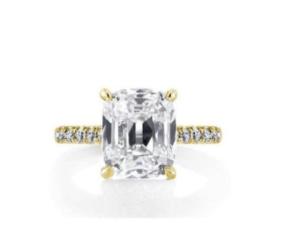 China White CZ 925 Sterling Silver Engagement Ring 18K Gold Plated Baguette Cut for sale