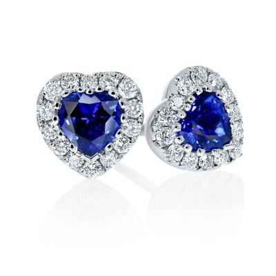 China Blue and White CZ Diamonds 925 Sterling Silver Heart Stud Earrings for Custom Jewelry for sale