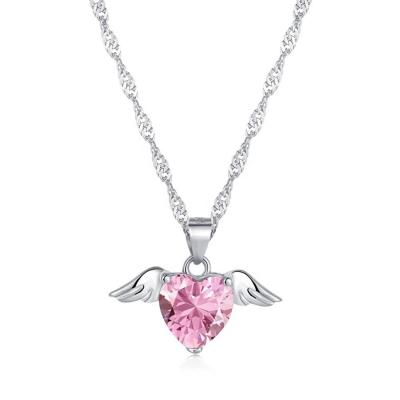 China S925 Sterling Silber Liebesflügel Halskette Frauen Herz Zirkon Schlüsselbein Kette Schmuck zu verkaufen