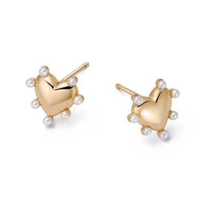 China Heart Shape Pearls Stud Earrings Handmade In 925 Sterling Silver 14K Gold For Girls Fashion Fine Jewelry for sale