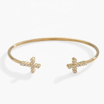 China 925 14K Gold Cross Bangle Bracelet With Pave Crystal Zircon For Women for sale