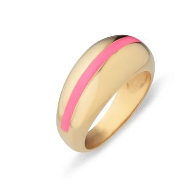 Cina Ingrosso 18K Gold Plated Strip Pink Enamel Dome 925 Sterling Silver Anello Donne in vendita