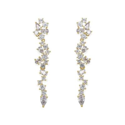 China Cluster Drop Bridal Statement Earrings White Cubic Zircon Brass Earrings Customized for sale