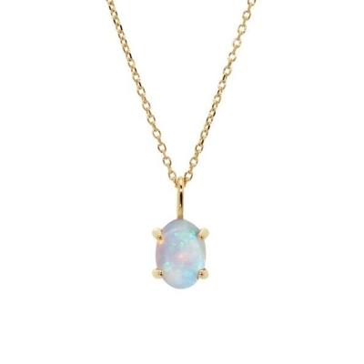 China Handmade 18K Gold Plated Pendant Prong Setting Opal Stone 925 Silver Necklace for sale