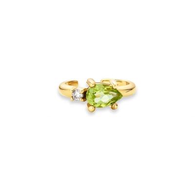 China 18K Gold Plated 925 Sterling Silver TRENDY Design Pear Cut Peridot CZ Cuff Earrings for sale