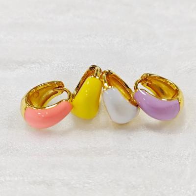 China Custom Women Fine Jewelry S925 Silver 18K Gold Bold Dome Colorful Enamel Small Huggie Earrings for sale