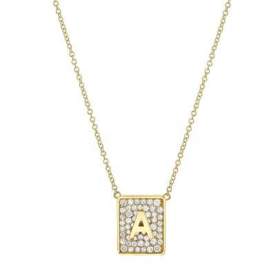 China Make Her Day With 14K Gold Square Initial Gemstone Necklaces For Women Valentine Gift for sale