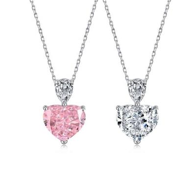 China S925 Sterling Silver Necklace for Women Pink Heart White Drop Pear CZ Pendant Collarbone Chain for sale