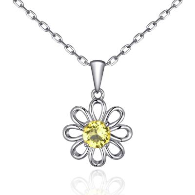 China 925 Pendiente de girasol de plata esterlina con joyería de cadena Diseño de zircón cúbico amarillo en venta