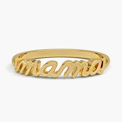 China Classic 925 Sterling Silver14K Gold Highly Polished MAMA Women Rings In Minimalist Design for sale