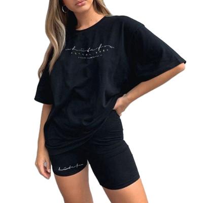 China 2022 New Arrivals Breathable Logo Women Casual Fashion O-neck Custom Women's T-shirt Pants Solid Color 2 Piece Set Two Piece Sets for sale