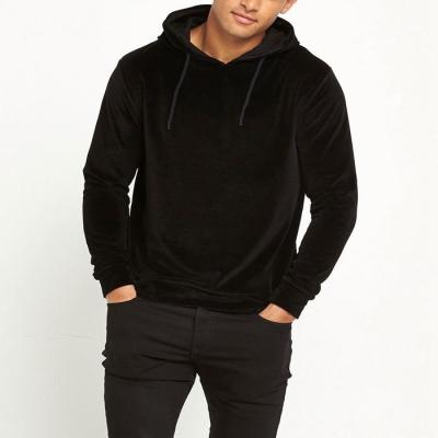 China Anti-pilling Wholesale High Quality Velvet Black Blank Hoodie For Men for sale