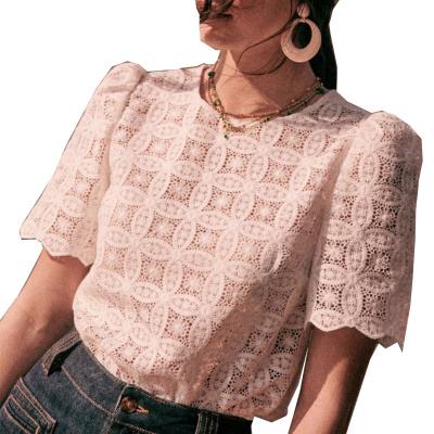 China Fashion Breathable Print Tops Ladies Shirts Womens Blouses 2021 Summer Casual Short Sleeve Tops for sale