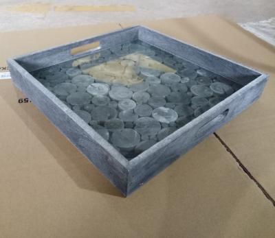 China Gray Square Log Wooden Tray 9388137 for sale