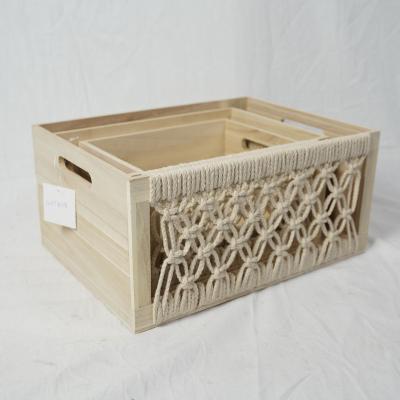 China Tidying Up / Storage Cotton Rope Wooden Storage Basket for sale