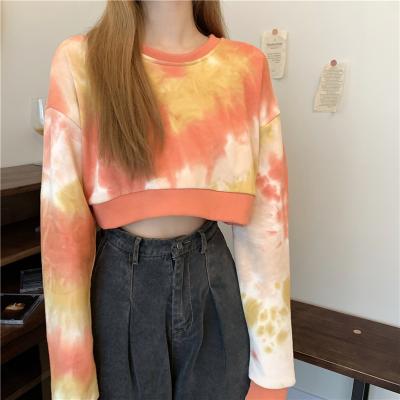 China Custom Women Anti-wrinkle OEM ODM Premium ODM Premium Crewneck Long Sleeve Tie Dye Fashionable Soft Crop Top Sweatshirt for sale