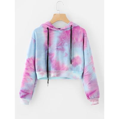 China Custom Wholesale High Quality Tie Dye Crop Long Sleeve Anti-wrinkle Streetwear Pullover Top Hoodie For Women for sale