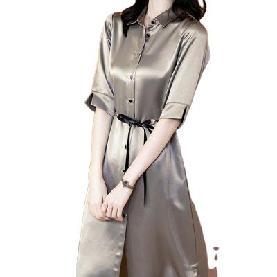 China Custom Made Breathable OEM ODM Gold Plus Size Designer Custom Maxi Ladies Elegant Shirt Dress Acetic Dress for sale