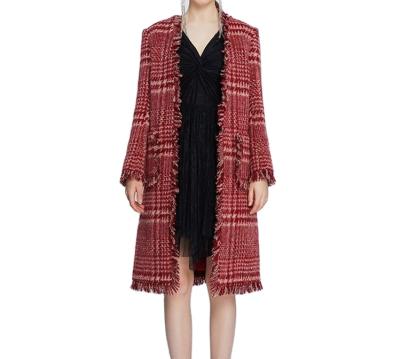 China OEM Breathable Custom Women's ODM Outwear Check Women's Sport Coats Red Tweed Faux Wool Coat for sale