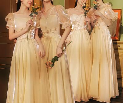 China Custom Made Breathable Maxi Plus Size Girls Backless Prom Women Party Champagne Bridesmaid Dress Formal Evening Wedding Dresses for sale