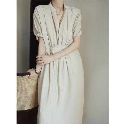 China 2021 summer casual fashion anti-static custom made elegant women plus size loose long solid color ladies dress for sale