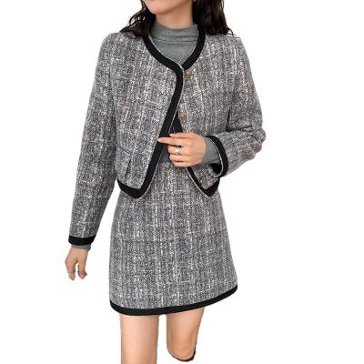 China OEM ODM QUICK DRY custom loose uniform ladies office 2 piece set women dress tweed set for sale