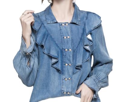 China OEM ODM Women Jeans Blouse Mesh Breathable Custom Denim Shirt for sale