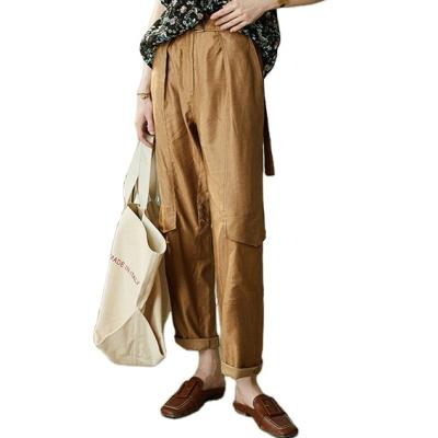 China ODM QUICK DRY Custom Cotton Fabrics OEM Canvas Women Loose Wide Leg Pants Work Casual Pants for sale