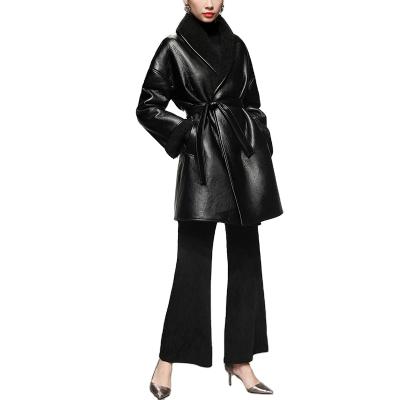 China OEM ODM QUICK DRY Custom Hot Women's Leather Fur Coat Women's Long Trench Coat Women's PU Jackets and Coats for sale